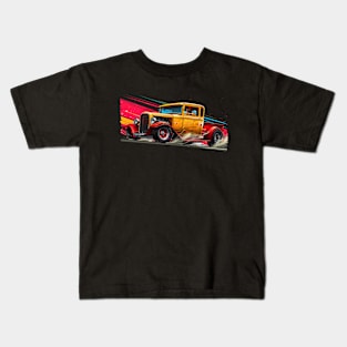 Hot Rod Truck Custom Classic Truck Retro Style Yellow and Red Vintage Hot Rod Kids T-Shirt